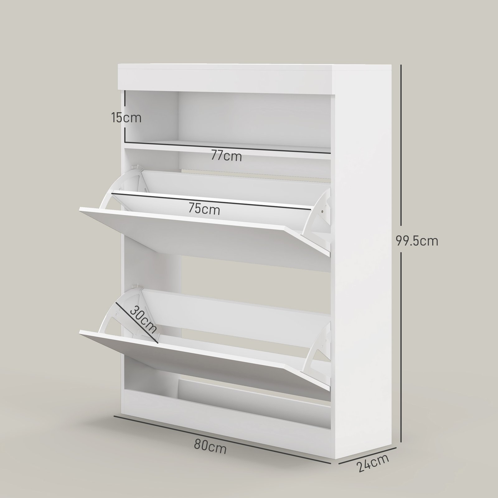 HOMCOM 16 Shoe Pair Storage Cabinet, with Flip Doors - High Gloss White - Image 3