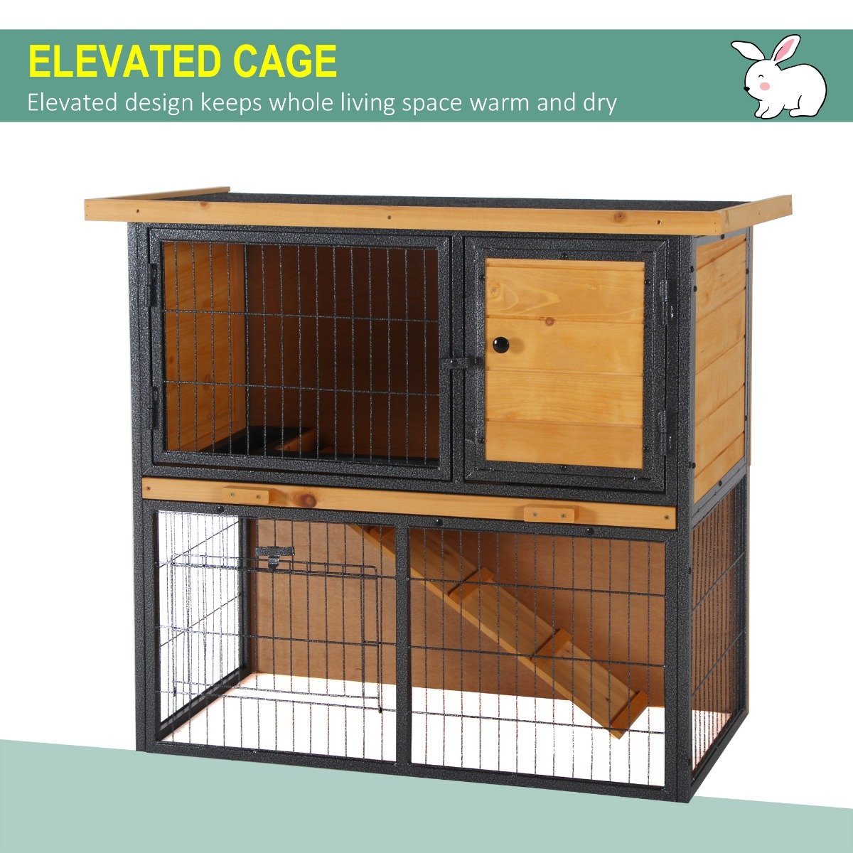 PawHut Wood-metal Guinea Pigs Hutches Elevated Pet House Outdoor 89.5 x 45 x 81cm - Image 4
