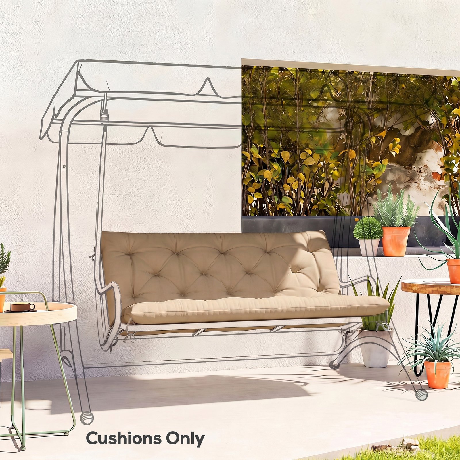 Outsunny Garden Bench Cushion, 2 Seater Swing Chair Cushion, Seat Pad with Ties for Indoor and Outdoor Use, 110 x 120 cm - Image 2