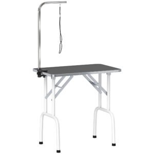 PawHut 32" Foldable Dog Grooming Table Pet Drying Beauty Table Adjustable Fixed Arm Rubber Top, Black