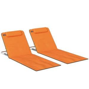 Outsunny Set of Two Metal Frame Beach Chairs, with Reclining Backs - Orange