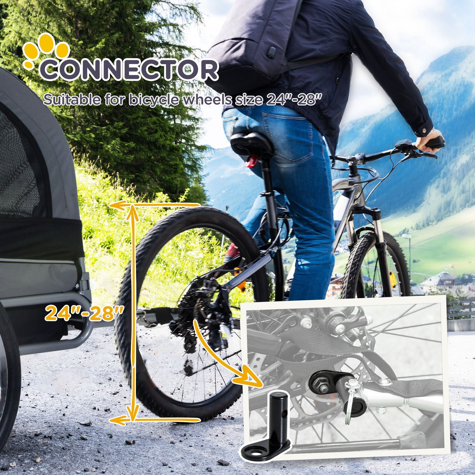 PawHut Steel Dog Bike Trailer Pet Cart Carrier for Bicycle Kit Water Resistant with Hitch Coupler Travel Grey and Black - Image 6