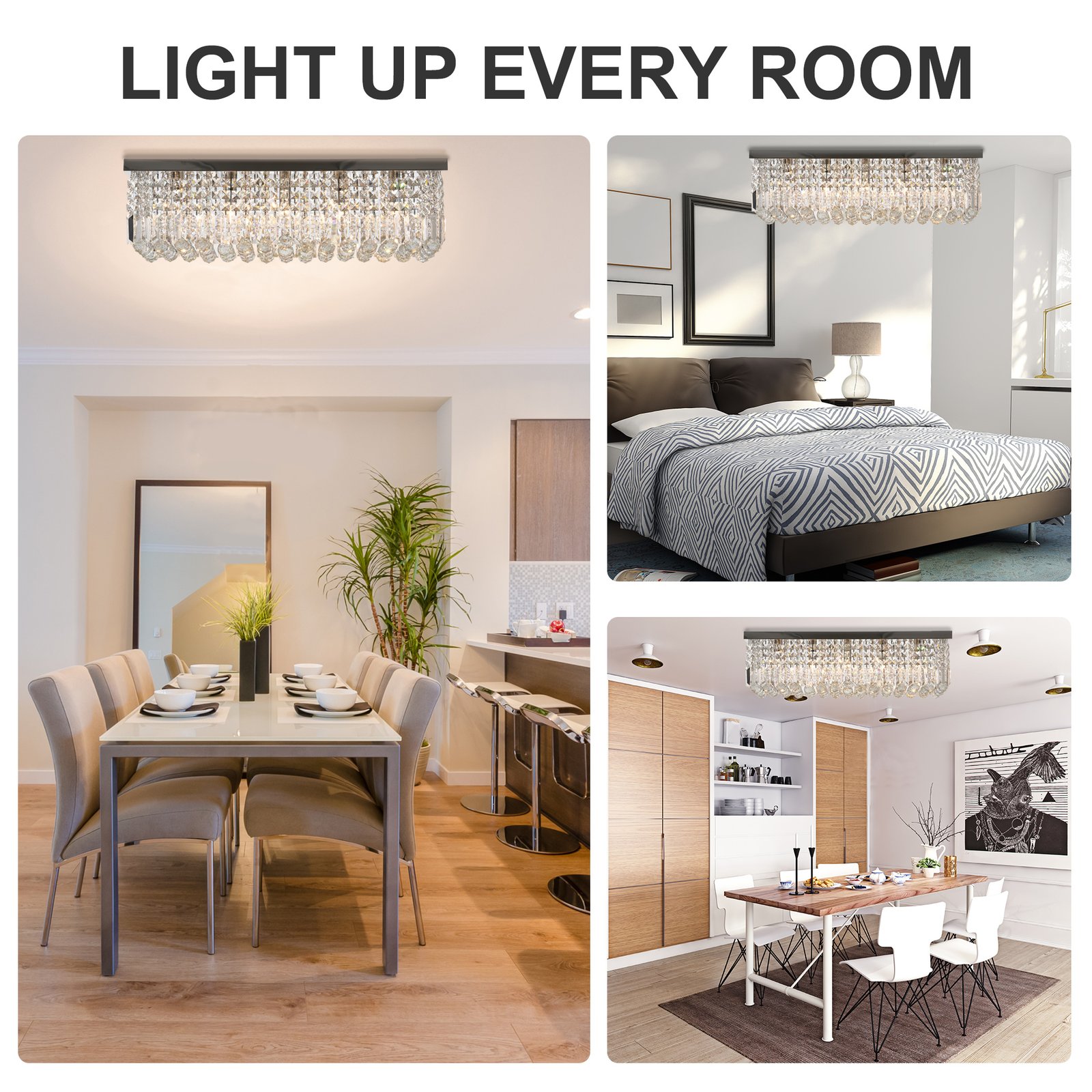 HOMCOM Modern Crystal Ceiling Light Square Crystal Chandelier for Living Room, Dining Room, Hall, 5 x E14 Lamp Holders, Silver, 80 x 25 x 23cm - Image 7