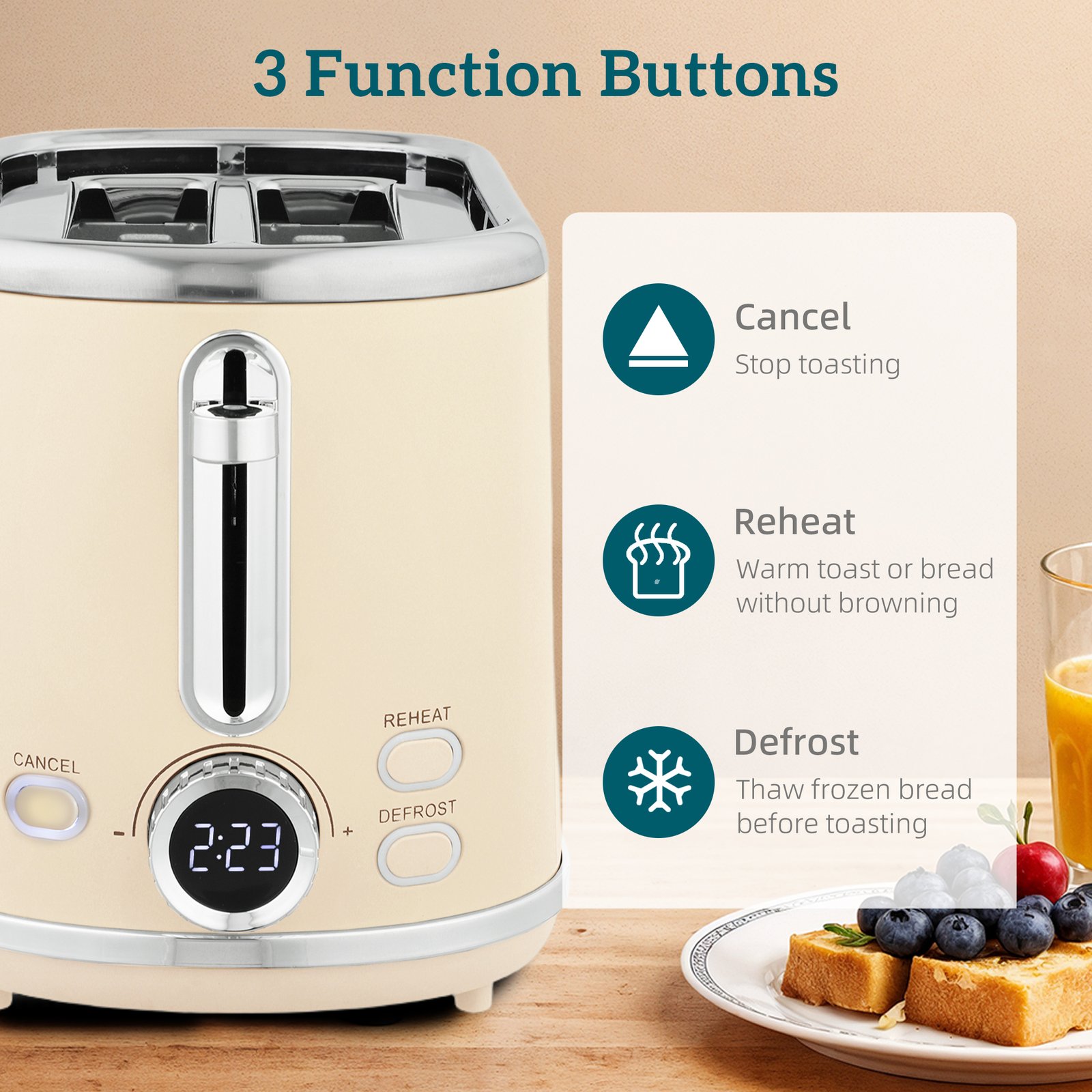HOMCOM Polished Retro 40-100°C Kettle and Toaster Set - Cream - Image 8