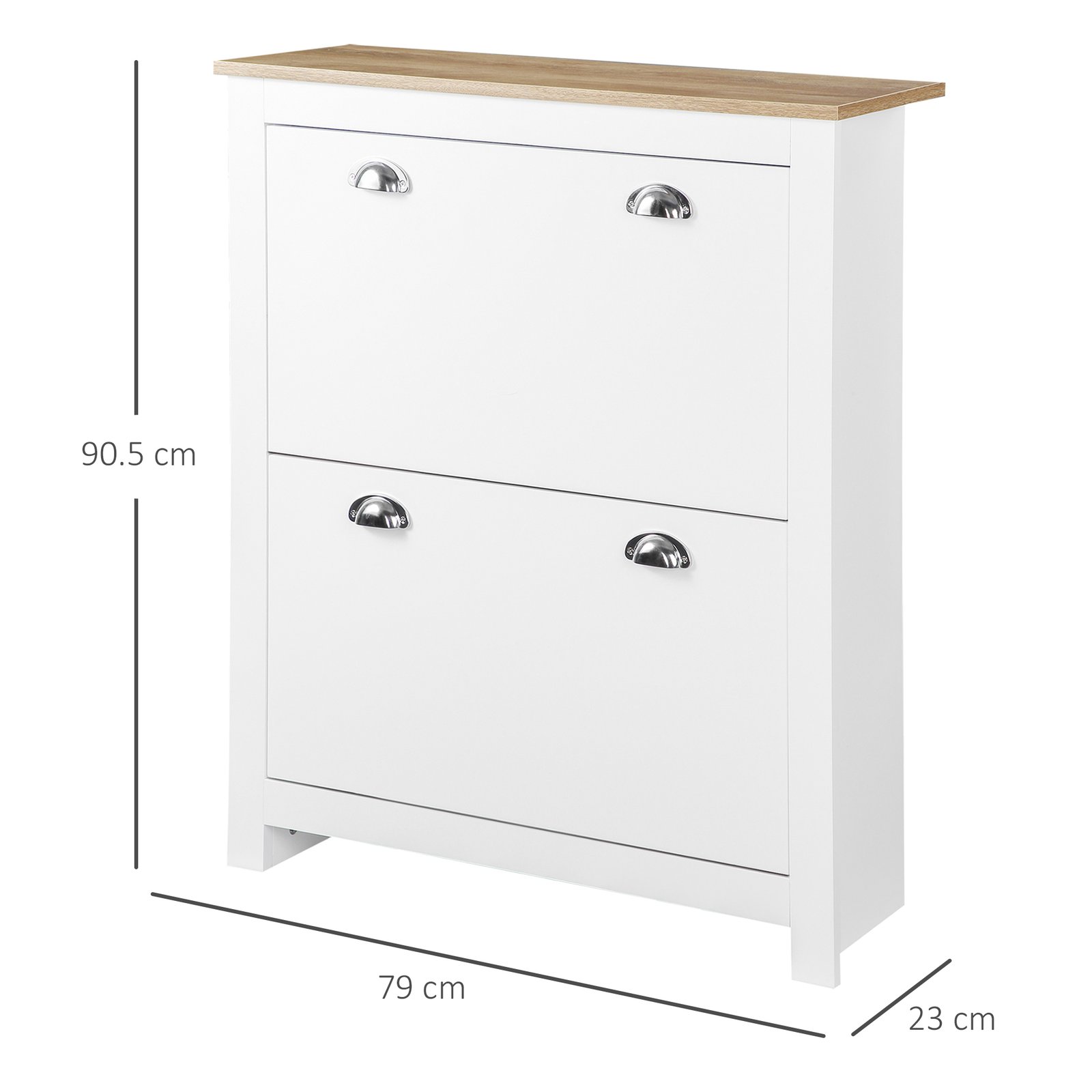 HOMCOM 2 Drawer Shoe Cabinet Modern Narrow Shoe Cupboard Hallway Wooden Storage Organiser with Flip Doors Adjustable Shelf for 6-12 Pairs, White - Image 3