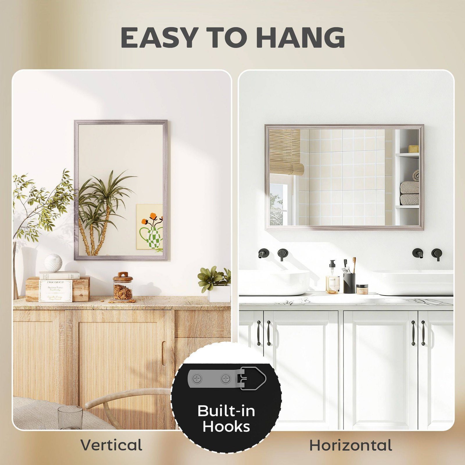HOMCOM Wall Bathroom Mirror, 40 x 60 cm Wall-Mounted Mirror for Living Room, Bedroom, Hallway, Grey - Image 5