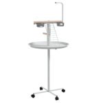PawHut Bird Stand with Four Wheels, Perches, Stainless Steel Feed Bowls, Round Tray, for Garden, Indoor, Outdoor – White