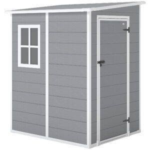 Outsunny 4'x5' Garden Storage Shed, Lean to Shed, Lockable Garden Shed with Window, Vent and Plastic Roof, Grey