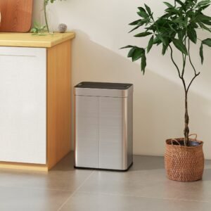 HOMCOM 55L Sensor Bin, Large Automatic Touchless Rubbish Bin with Soft-Close Lid, Silver Tone