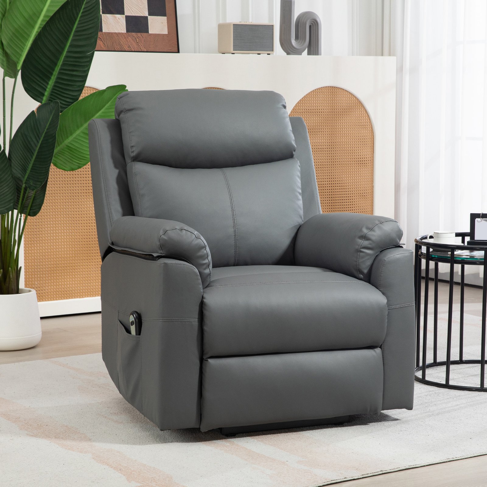 HOMCOM Faux Leather 70° Electric Riser Recliner Chair, Charcoal Grey - Image 7