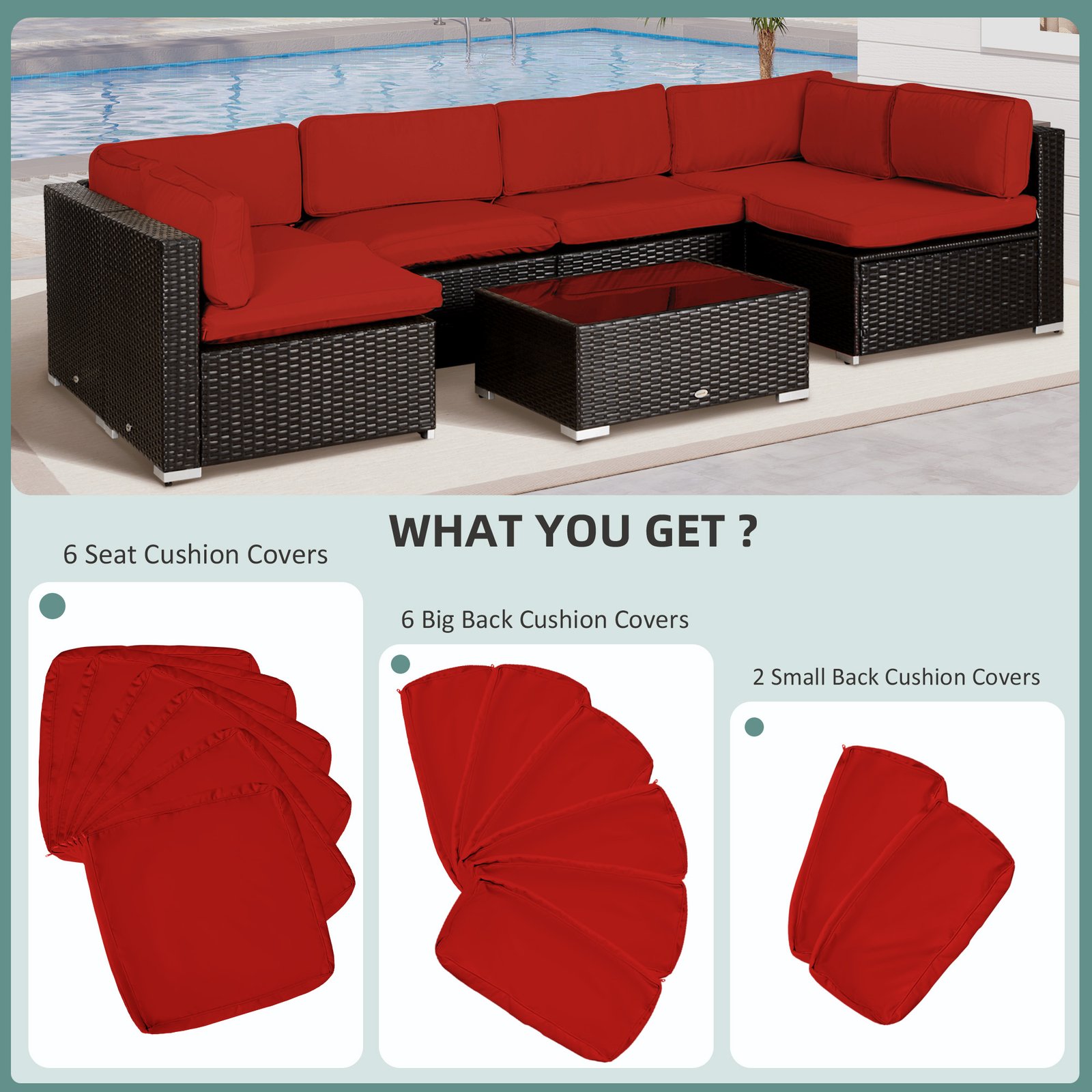 Outsunny Set of 14 Outdoor Cushion Covers - Red - Image 4