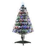 HOMCOM 3ft Artificial Prelit Christmas Tree, Snow Xmas Tree with Colourful LED Lighting Fiber Optics, Green White HOMCOM 3ft Artificial Prelit Christmas Tree, Snow Xmas Tree with Colourful LED Lighting Fiber Optics, Green White
