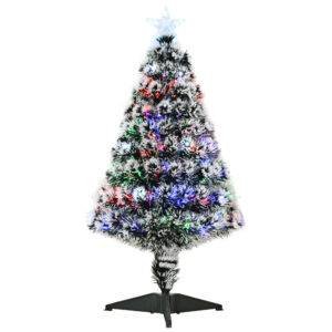 HOMCOM 3ft Artificial Prelit Christmas Tree, Snow Xmas Tree with Colourful LED Lighting Fiber Optics, Green White HOMCOM 3ft Artificial Prelit Christmas Tree, Snow Xmas Tree with Colourful LED Lighting Fiber Optics, Green White