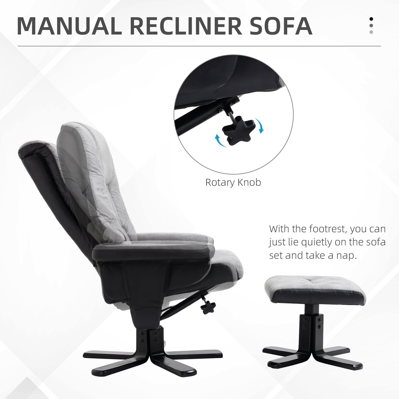 HOMCOM Fabric Recliner Sofa Armchair with footstool Swivel Sofa Grey - Image 6