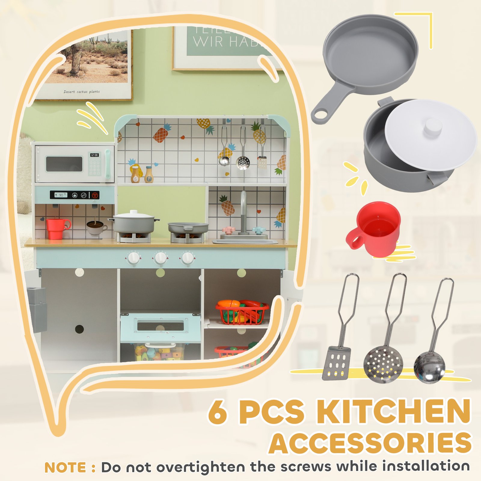 AIYAPLAY Toy Kitchen, Pretend Role Play Kitchen with Hob, Sound, Light, Coffee Machine, Ice Maker, Microwave - Image 6