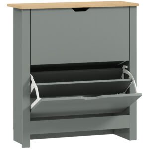 HOMCOM Slim Shoe Cabinet, Narrow Shoe Cupboard with 2 Flip Drawers, Adjustable Shelves for 12 Pairs of Shoes, Light Grey