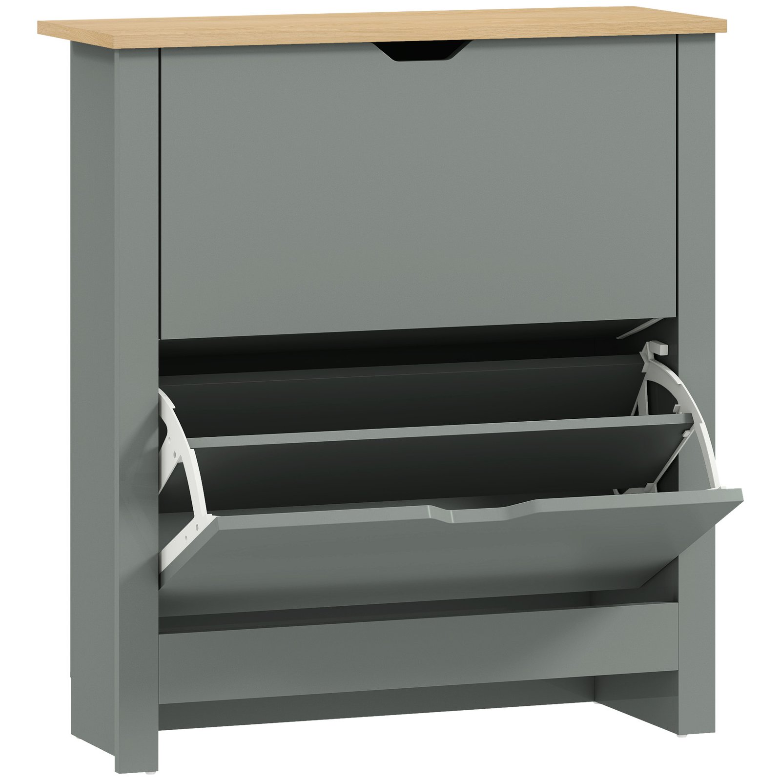 HOMCOM Slim Shoe Cabinet, Narrow Shoe Cupboard with 2 Flip Drawers, Adjustable Shelves for 12 Pairs of Shoes, Light Grey