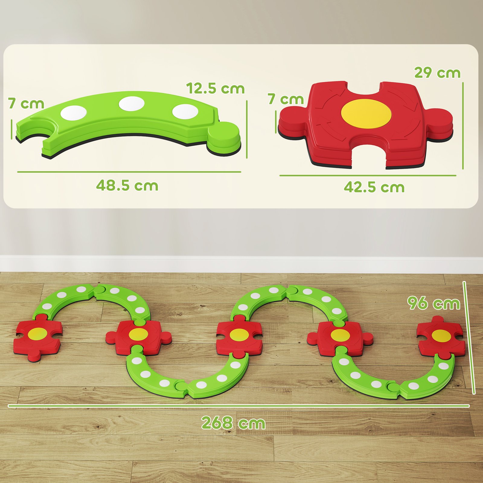 AIYAPLAY 13 PCS Kids Balance Beam Stepping Stones Set with Non-slip Textured Surface, Outdoor Indoor for Toddlers, Green - Image 3