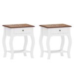HOMCOM 2pcs Bedside Tables with Drawer, French Style Bedside Cabinets with Open Shelf for Bedroom, Living Room, White