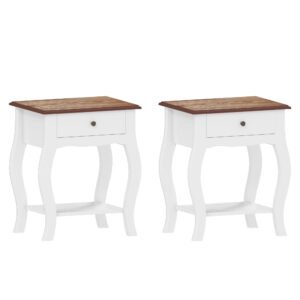 HOMCOM 2pcs Bedside Tables with Drawer, French Style Bedside Cabinets with Open Shelf for Bedroom, Living Room, White
