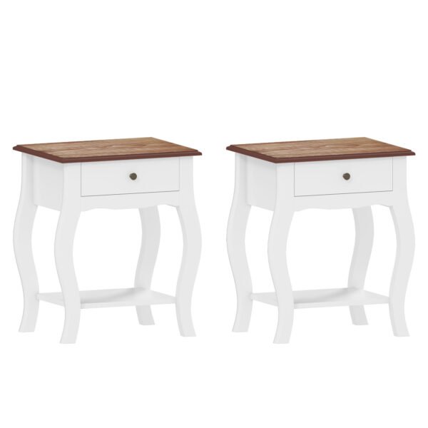 HOMCOM 2pcs Bedside Tables with Drawer, French Style Bedside Cabinets with Open Shelf for Bedroom, Living Room, White
