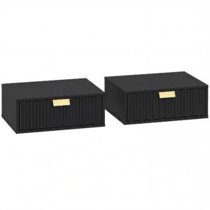 HOMCOM Modern Floating Nightstands Set of 2, Wall Mounted Bedside Tables with Wave Drawer Black