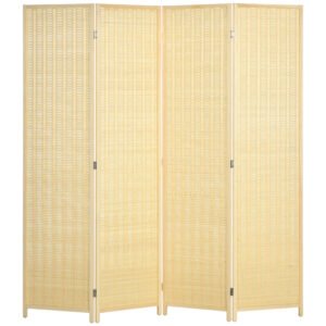 HOMCOM 4 Panel Folding Room Divider Screen, Wall Panel Privacy Furniture, Freestanding Paravent Partition Separator for Living Room, Bedroom and Office, 180 x 180cm, Natural