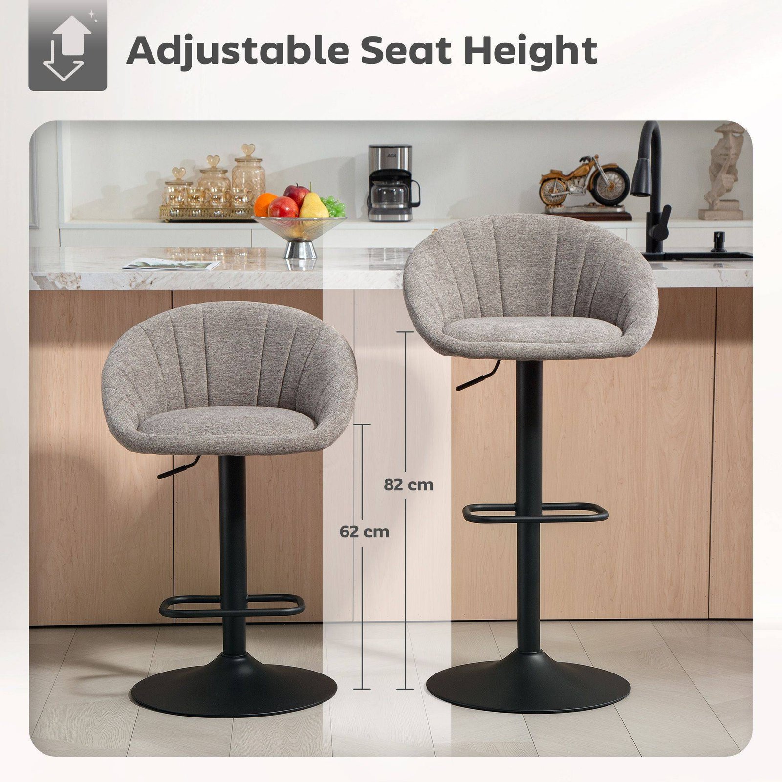 HOMCOM Set of Two Relaxed Tub Bar Stools - Grey - Image 4