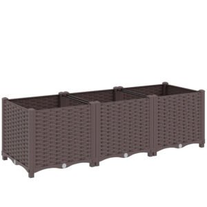 Outsunny Plastic Raised Garden Bed with Legs, Self Watering Elevated Planter Boxes with Drainage Holes and Plugs