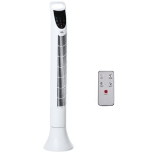 HOMCOM 36" Freestanding Tower Fan, Pedestal Fan with 3 Speed 3 Mode, 7.5h Timer, 70 Degree Oscillation, LED Panel, 5M Remote Controller, White