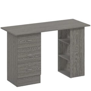 HOMCOM Computer Desk with Drawers, Home Office Desk, Writing Table, PC Workstation with 3 Storage Shelves for Working, Study, 120 x 49 x 72 cm, Grey