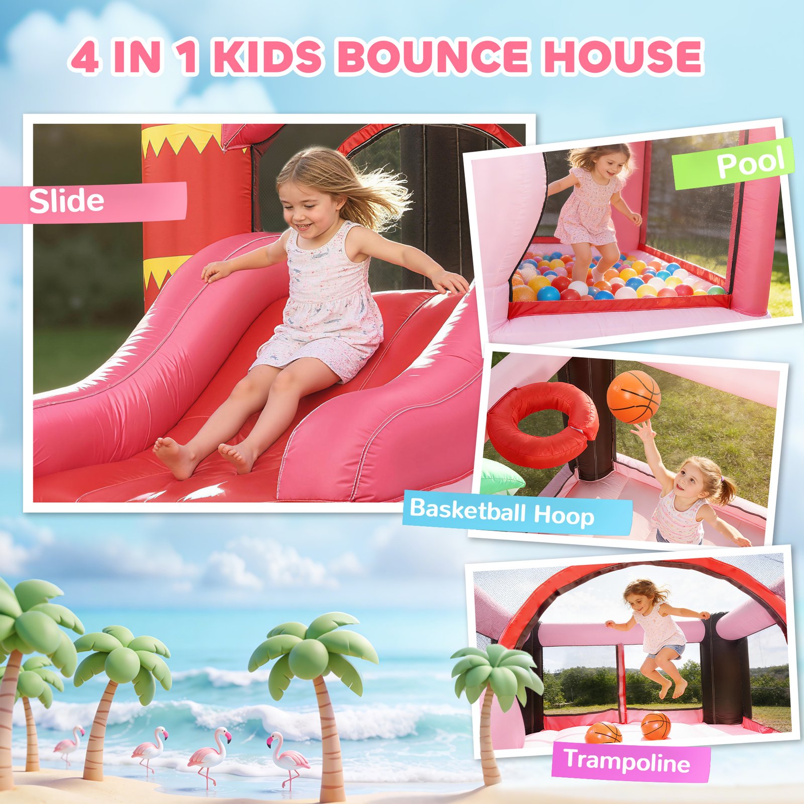 AIYAPLAY Inflatable Bounce House for Kids with Slide, Ball Pit, Basketball Hoop and Blower for Indoor Outdoor Garden, Pink - Image 4