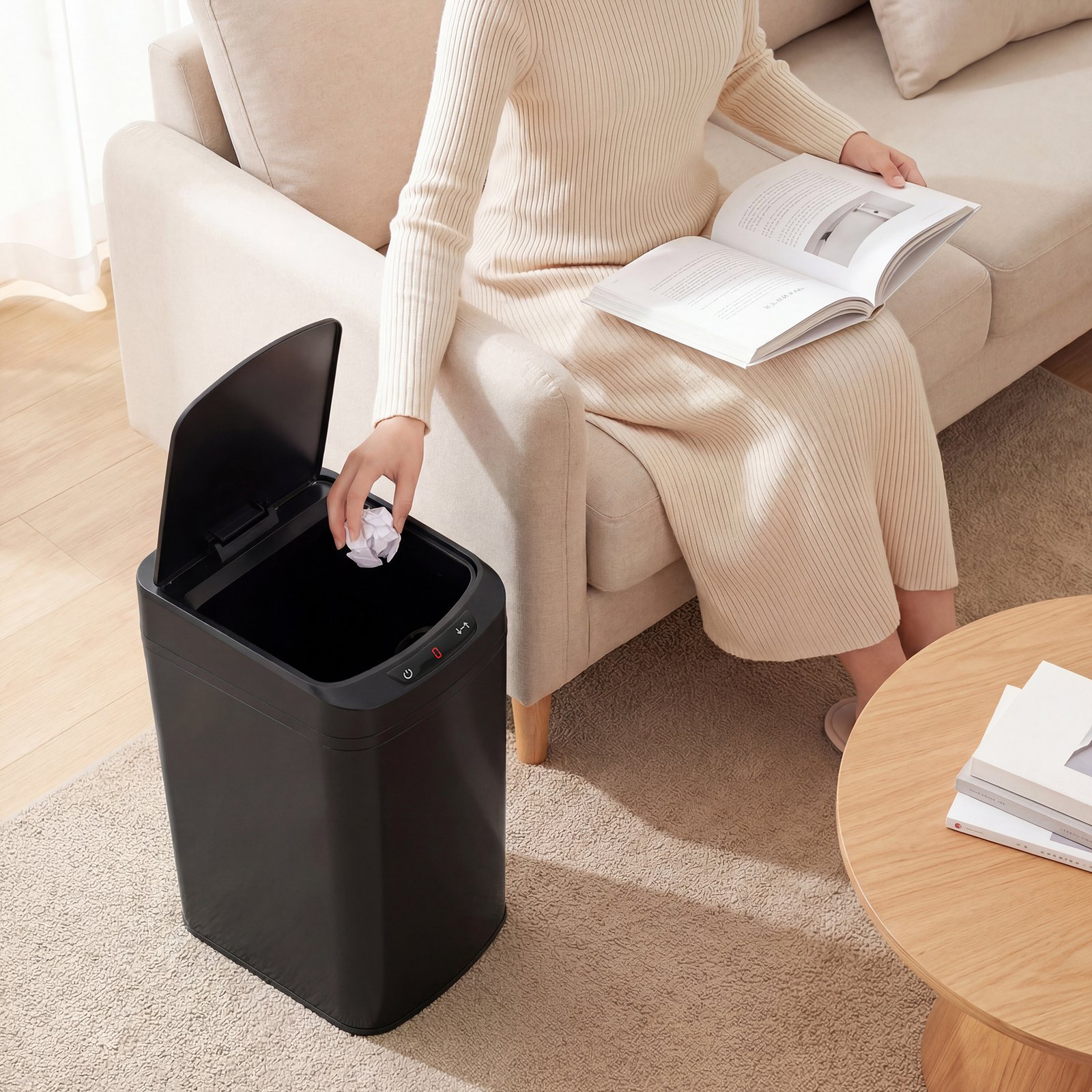 HOMCOM 12L Sensor Bin, Automatic Touchless Motion Sensor Kitchen Bin with Fingerprint Resistant Stainless Steel, Black - Image 8