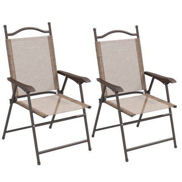 Outsunny Set of Two Folding Garden Chairs, with Fabric Mesh Seats – Mixed Brown