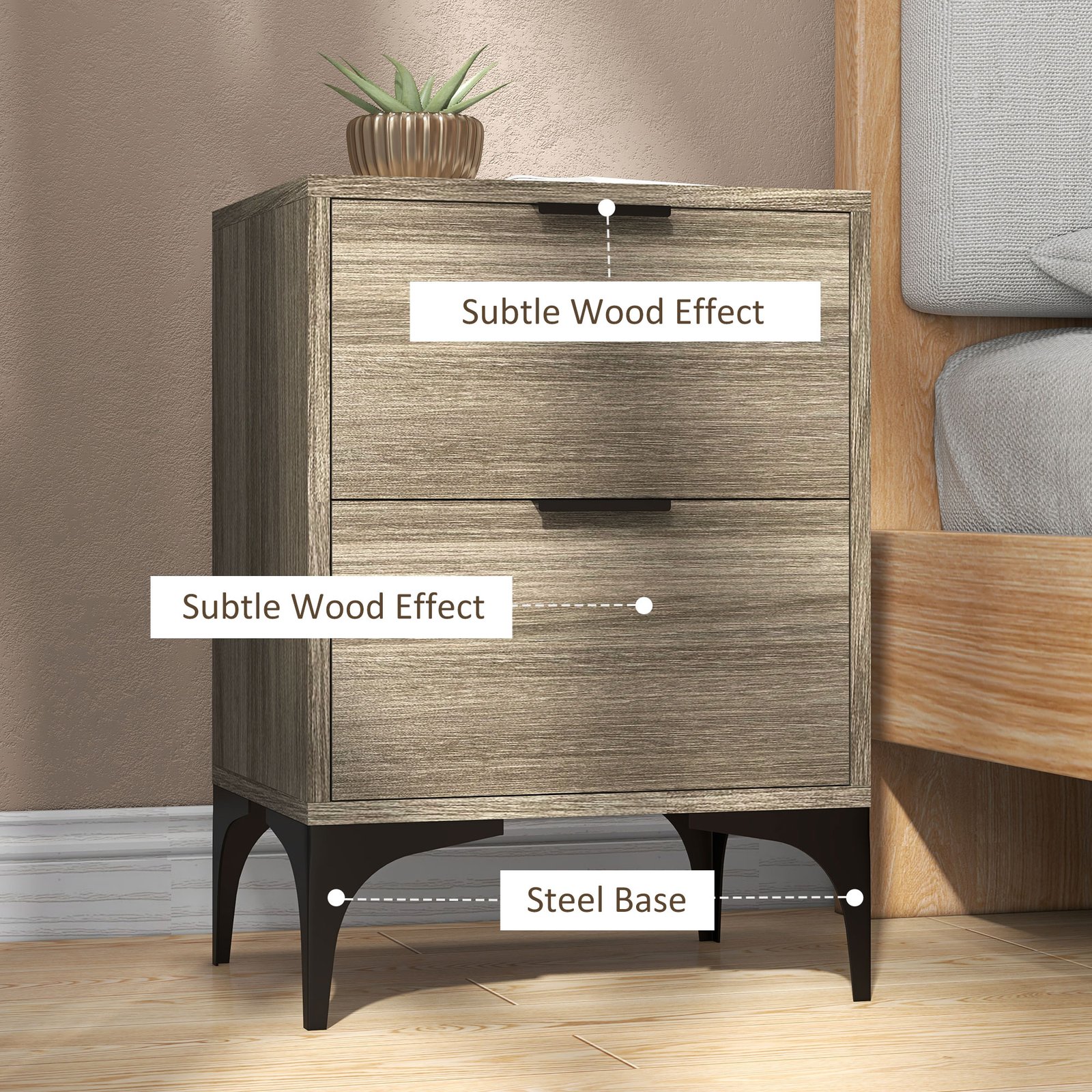 HOMCOM Set of Two Wood Effect Bedside Tables - Image 6
