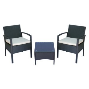 Outsunny 2 Seater Rattan Bistro Set, Steel-Black