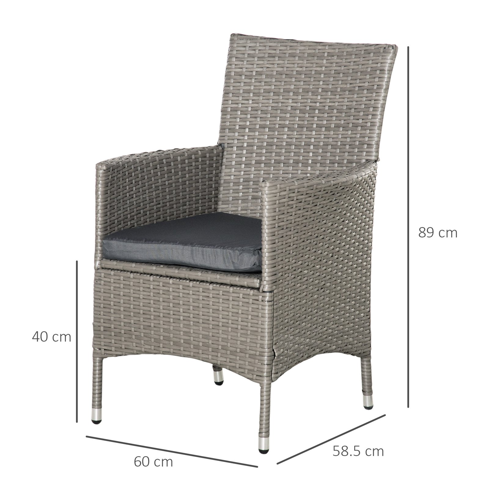Outsunny Set of Four Rattan Armchairs, with Cushions - Grey - Image 3