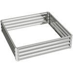 Outsunny Square Raised Garden Bed Box with Weatherized Steel Frame for Vegetables, Flowers, & Herbs, 120 x 120 x 30cm, Silver Tone
