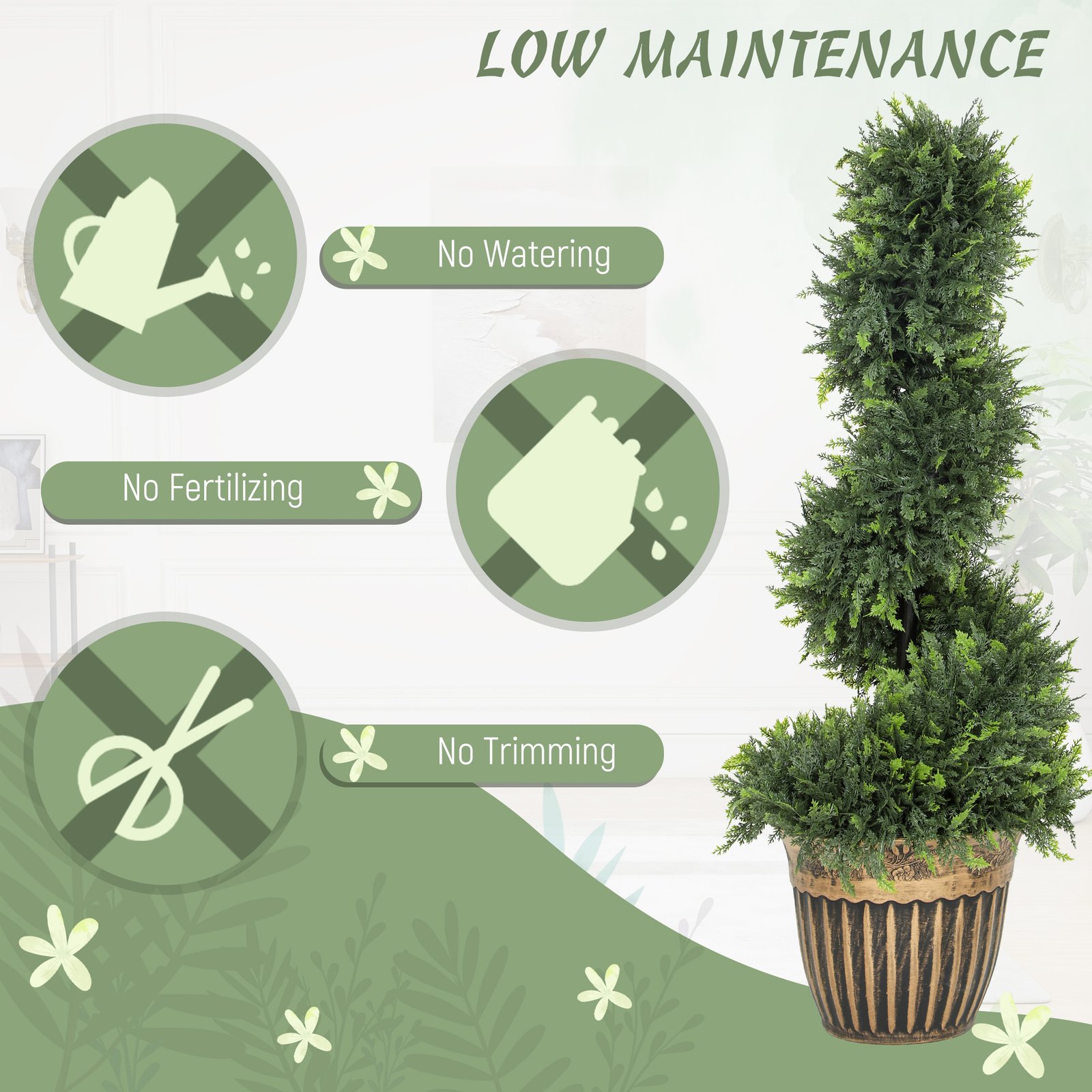 HOMCOM Set of 2 Artificial Plants, Topiary Spiral Boxwood Cypress Trees with Pot, for Home Indoor Outdoor Decor, 90cm - Image 5