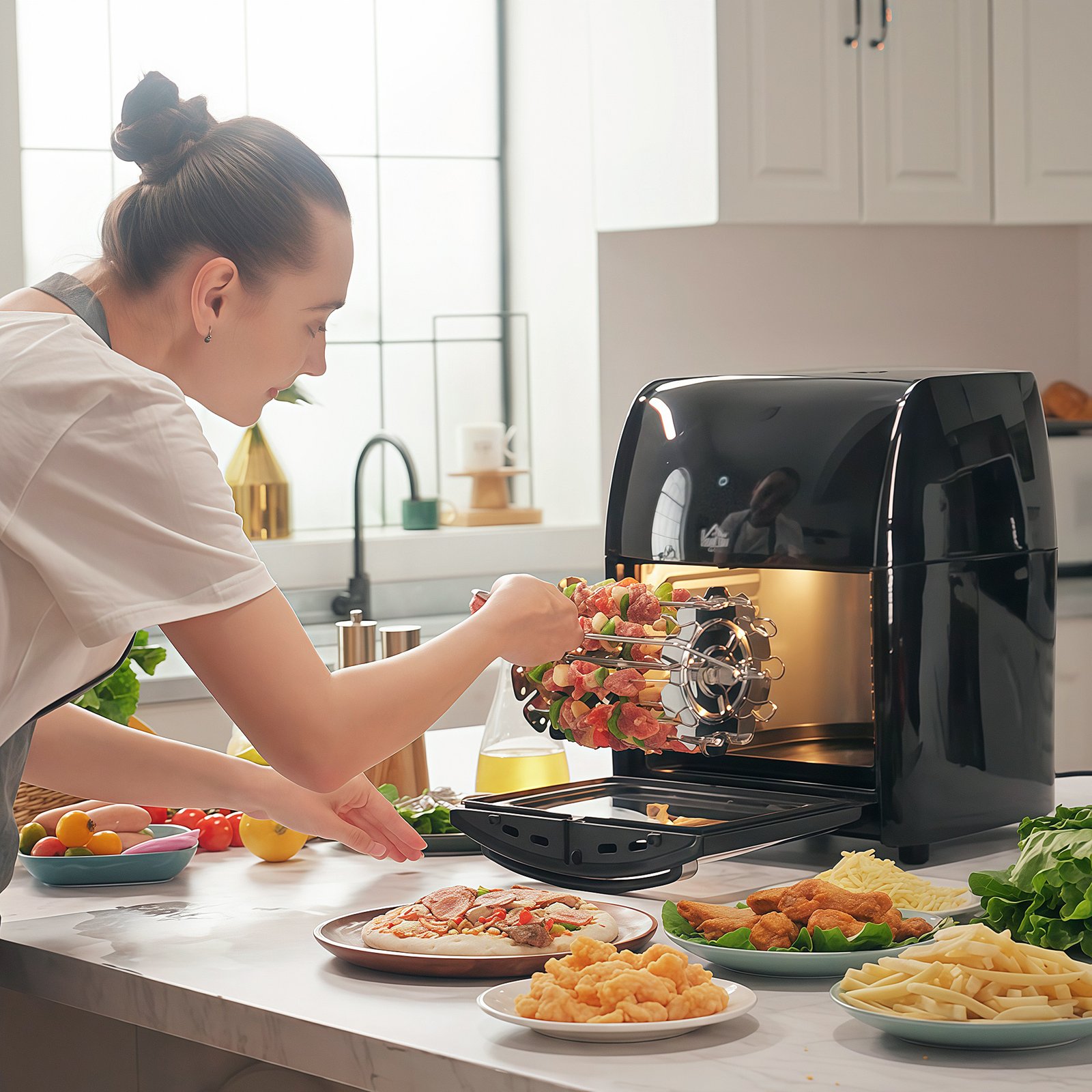 HOMCOM 12L 8 in 1 Digital Air Fryer Oven with Roast, Bake, Dehydrate, 8 Preset Modes, Rapid Air Circulation, Timer, Inner Light, Memory Function, 1800W, Dish Wash Accessory, Black - Image 9