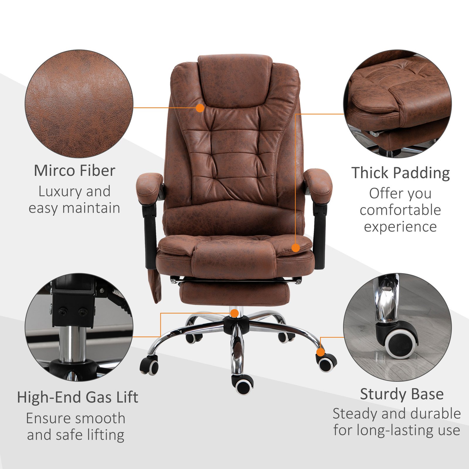 Vinsetto Heated 6 Points Vibration Massage Executive Office Chair Adjustable Swivel Ergonomic High Back Desk Chair Recliner with Footrest Brown - Image 8