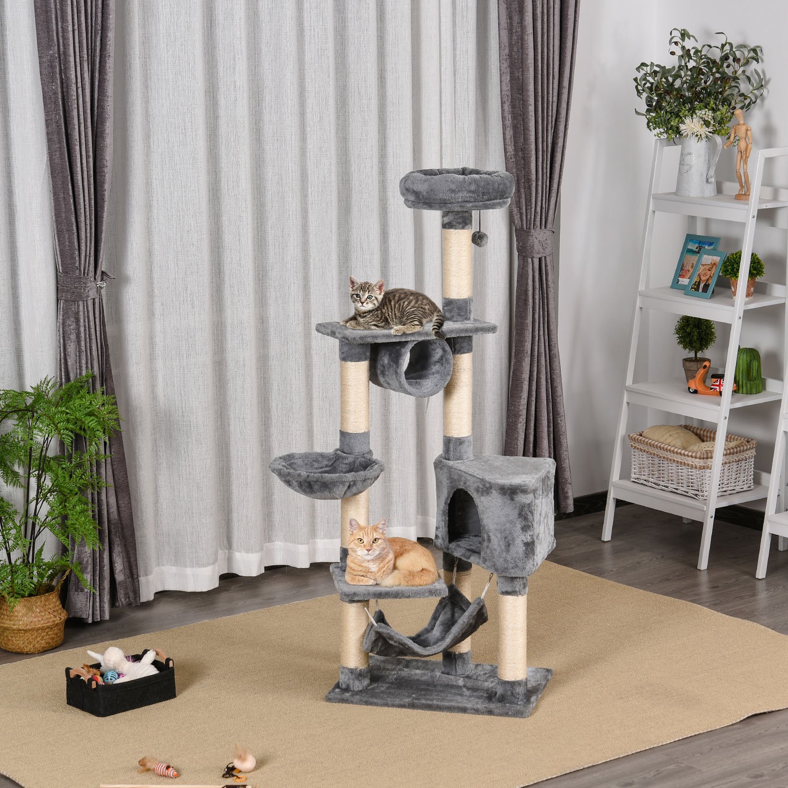 PawHut Cat Tree for Indoor Cats Condo Tower Multi-level Height 150CM Kittens Activity Stand House with Toys & Various Scratching Posts - Image 2