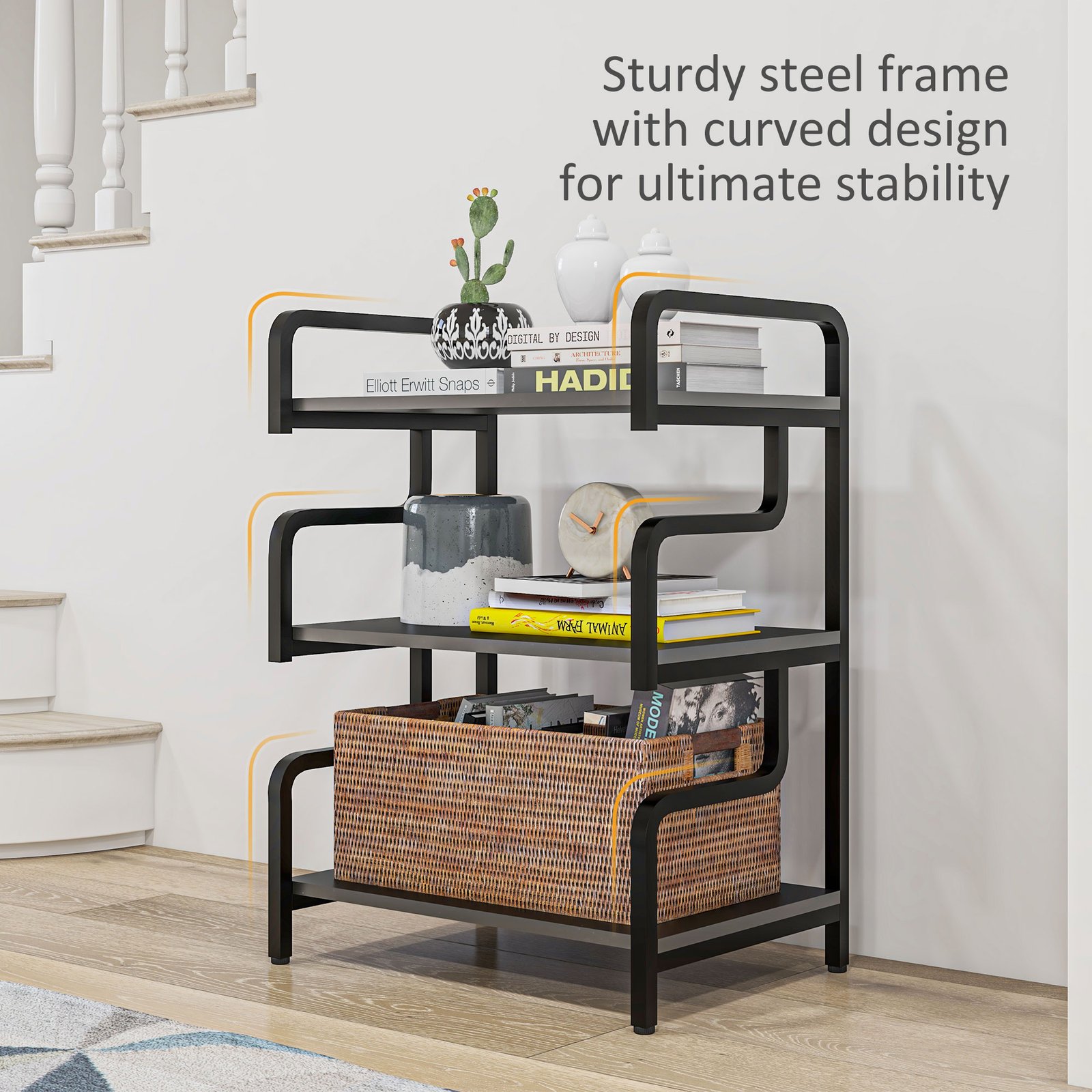 HOMCOM 3-Tier Printer Stand with Storage Shelves, Printer Table, 55 x 40 x 77cm Printer Shelf for Home Office, Study, Black - Image 5