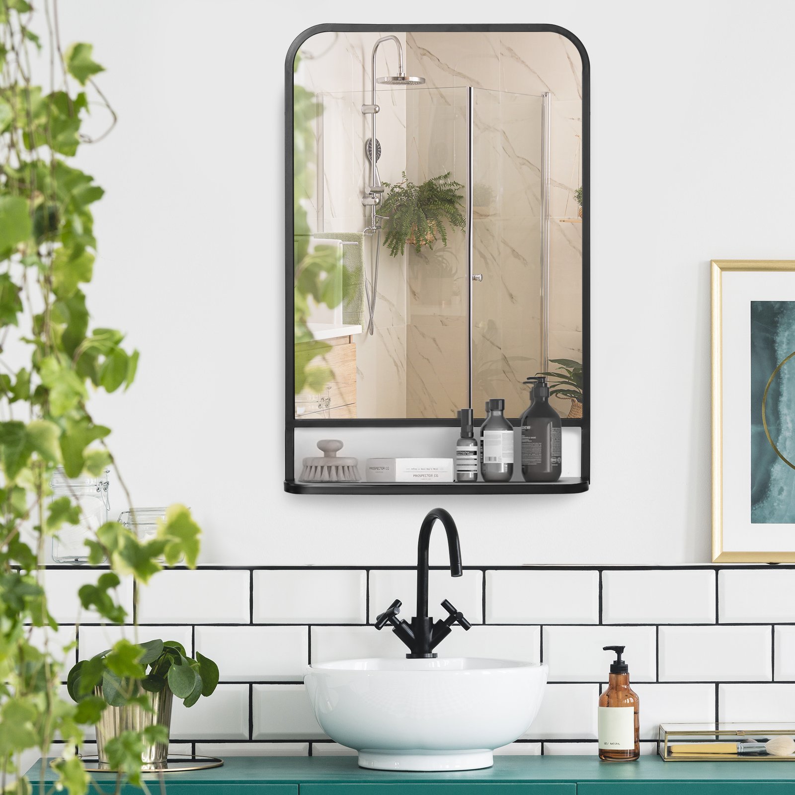 HOMCOM Modern Square Wall Mirror with Storage Shelf, 86 x 53 Mirrors for Living Room, Bedroom, Black - Image 5