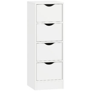 HOMCOM 4-Drawer Bathroom Cabinet, Freestanding Narrow Storage Cabinet with Groove Handles for Small Spaces, White