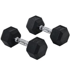 HOMCOM 2x8kg Hex Dumbbell Rubber Weights Sets Hexagonal Gym Fitness Lifting Home