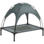 PawHut Outdoor Dog Bed with Removable Canopy, Portable Raised Dog Bed for Camping, Garden & Beach, Water-Resistant UV-Protection Mesh Pet Cot Sun Lounger, for Medium Pets, 76 x 61 x 73 cm, Grey PawHut Outdoor Dog Bed with Removable Canopy, Portable Raised Dog Bed for Camping, Garden & Beach, Water-Resistant UV-Protection Mesh Pet Cot Sun Lounger, for Medium Pets, 76 x 61 x 73 cm, Grey