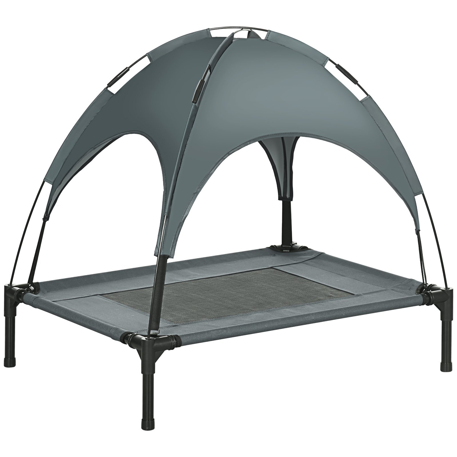PawHut Outdoor Dog Bed with Removable Canopy, Portable Raised Dog Bed for Camping, Garden & Beach, Water-Resistant UV-Protection Mesh Pet Cot Sun Lounger, for Medium Pets, 76 x 61 x 73 cm, Grey