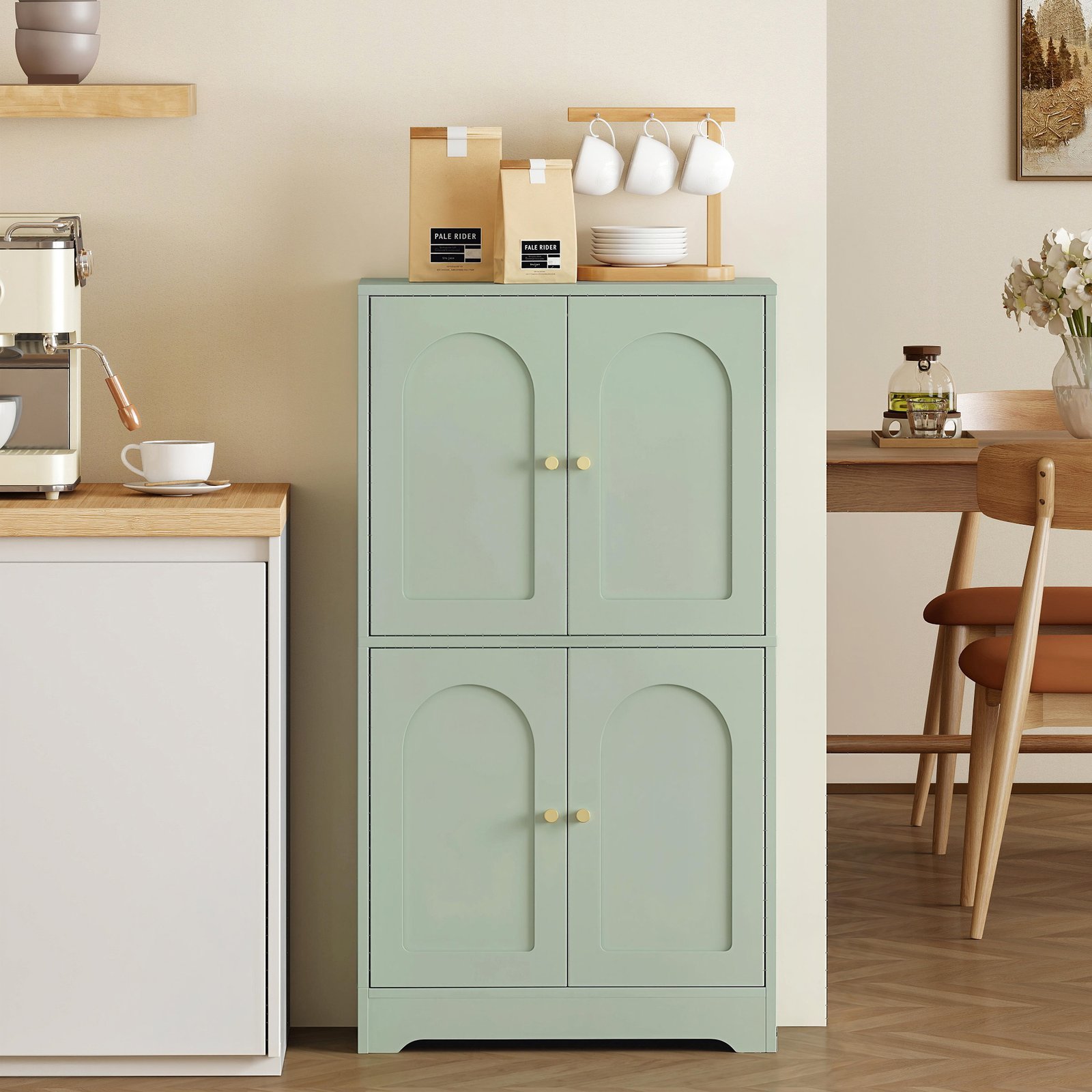 HOMCOM 4-Door Kitchen Storage Cabinet with Adjustable Shelves - Green - Image 8
