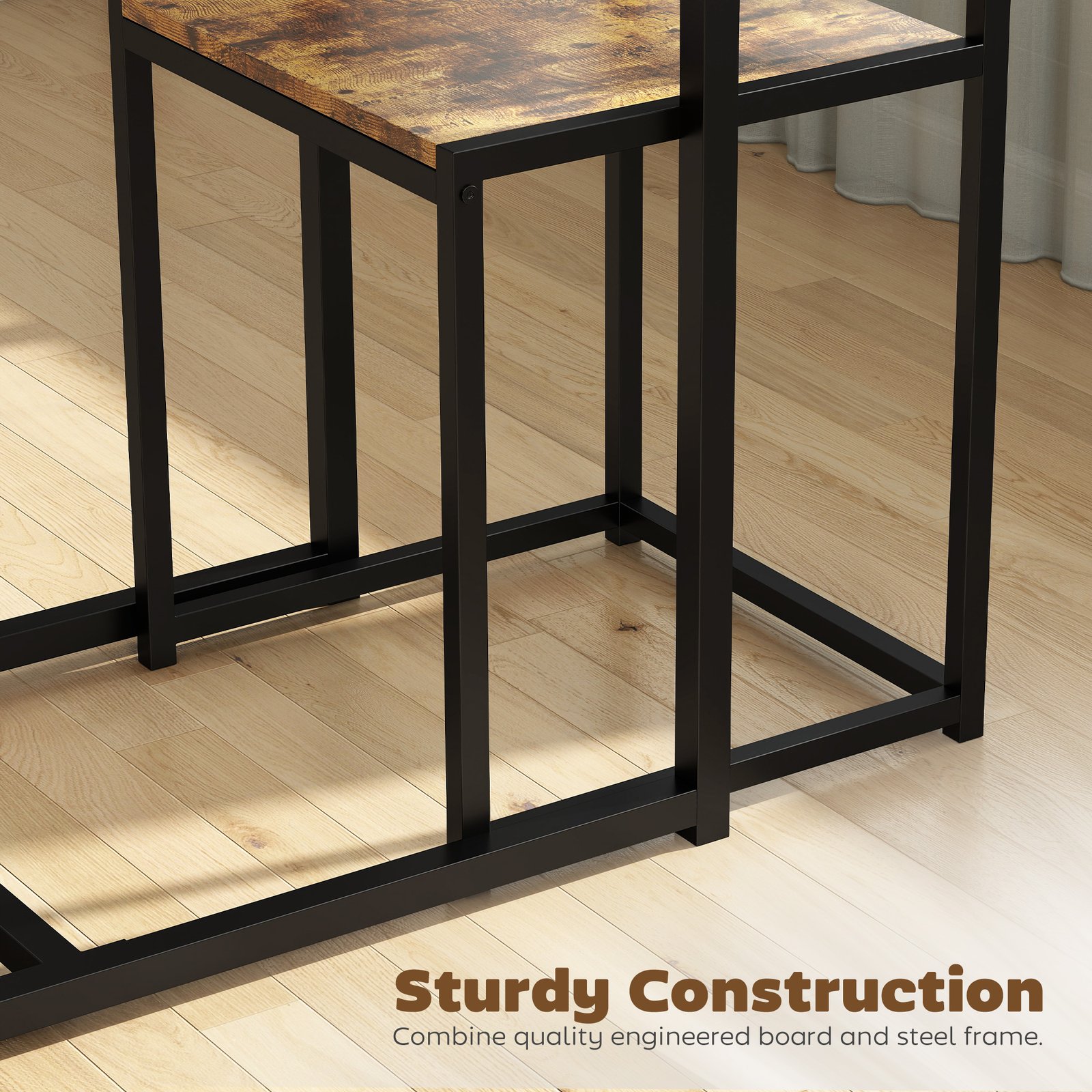 HOMCOM 3 Piece Table Stool Set - Rustic Brown - Image 5